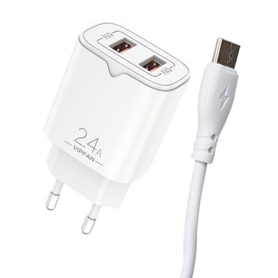 E05 2 x USB Charger - 2.4A Fast + type c cable