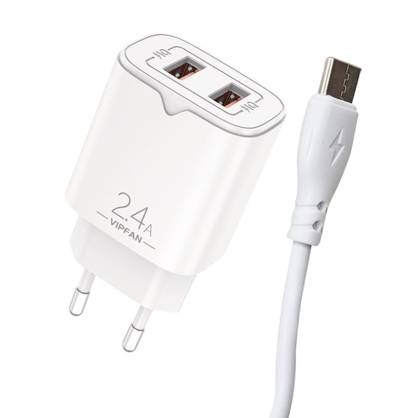 E05 2 x USB Charger - 2.4A Fast + type c cable